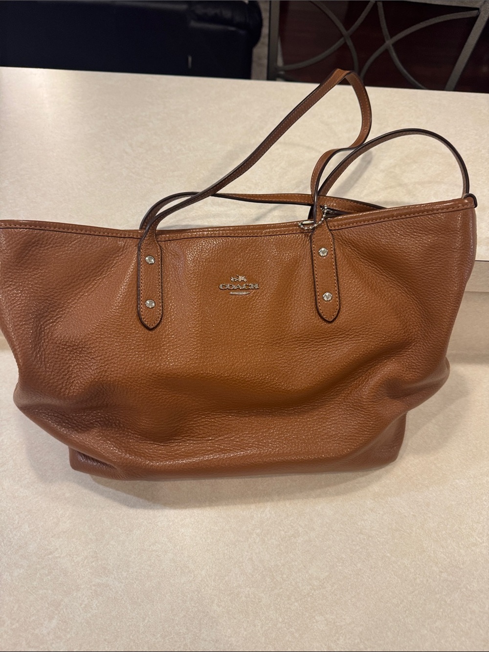 Coach Pebbled Leather Shoulder Bag in Cognac